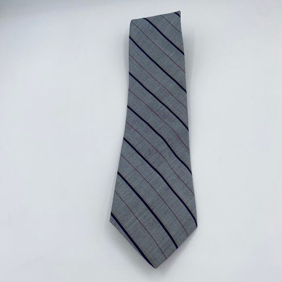 Hill & Archer Gray Blue Red Striped Neck Tie Men's 56.5" - Picture 1 of 4